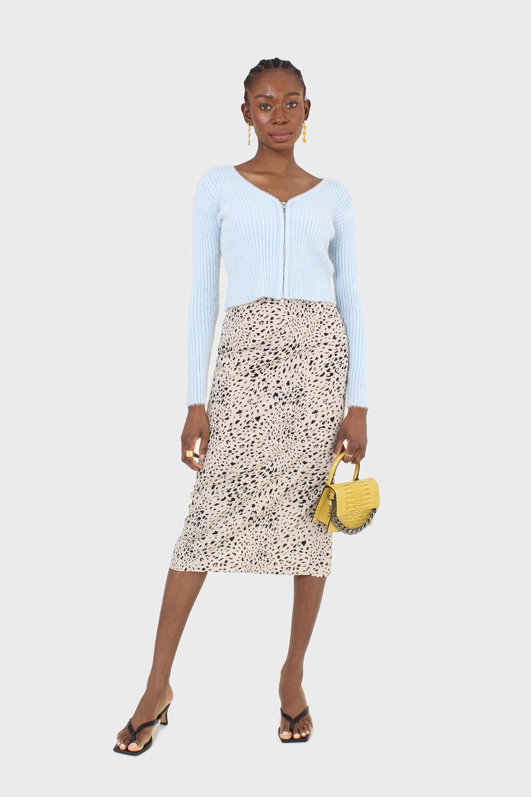 Biege and black leopard print midi skirt