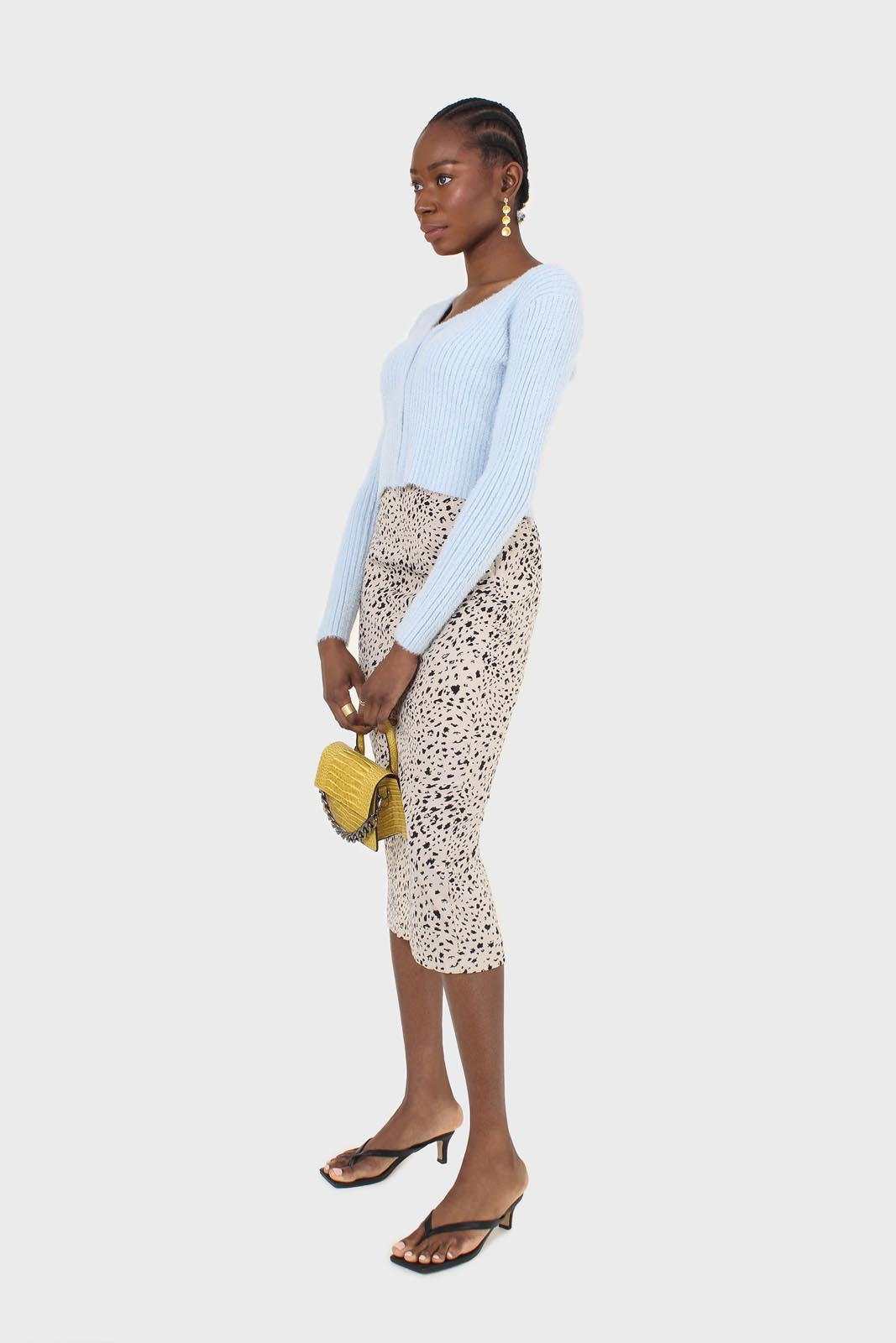 Biege and black leopard print midi skirt