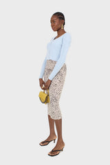 Biege and black leopard print midi skirt