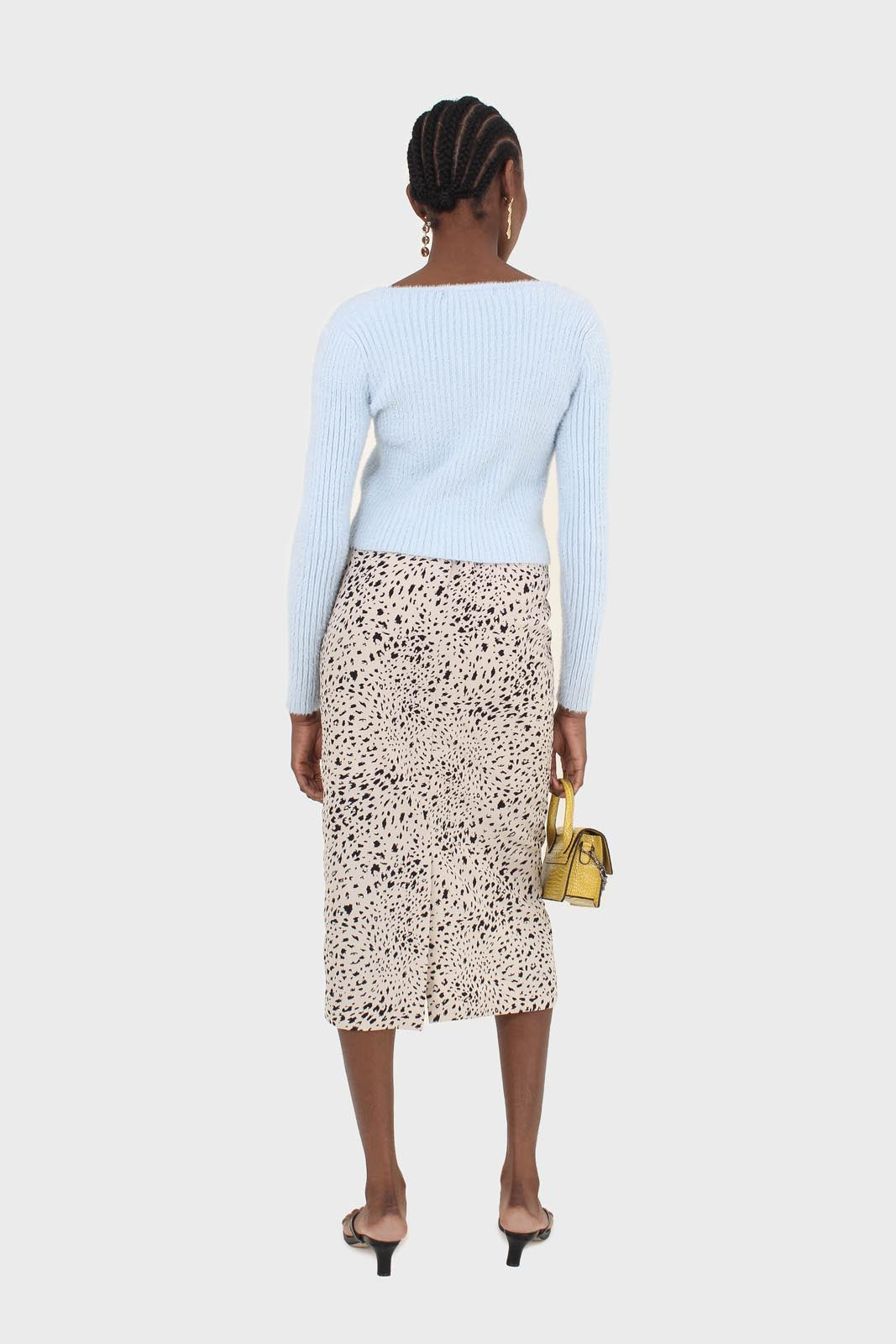 Biege and black leopard print midi skirt