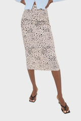 Biege and black leopard print midi skirt