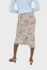 Biege and black leopard print midi skirt