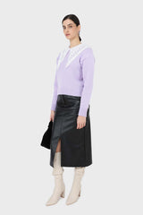 Black vegan leather midi skirt