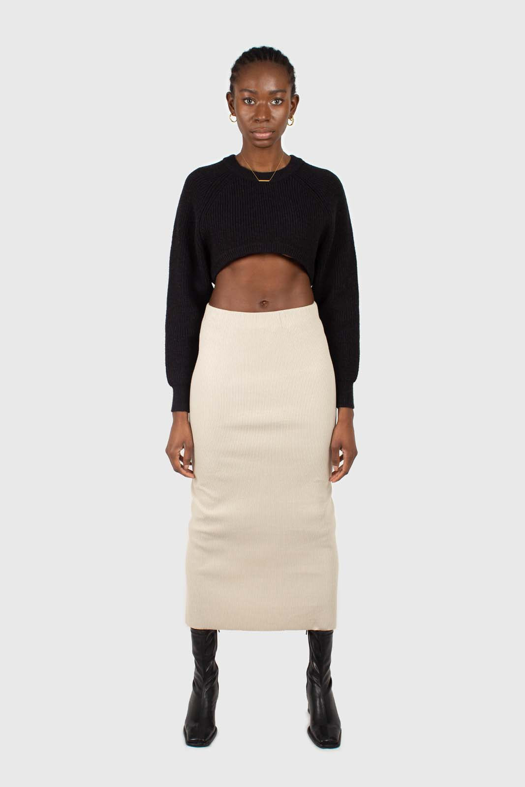 Black wool blend cropped knit jumper