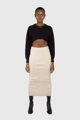 Black wool blend cropped knit jumper