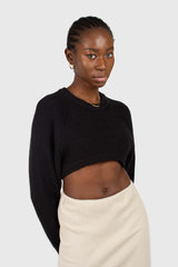 Black wool blend cropped knit jumper