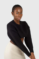 Black wool blend cropped knit jumper