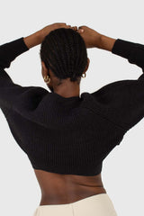 Black wool blend cropped knit jumper