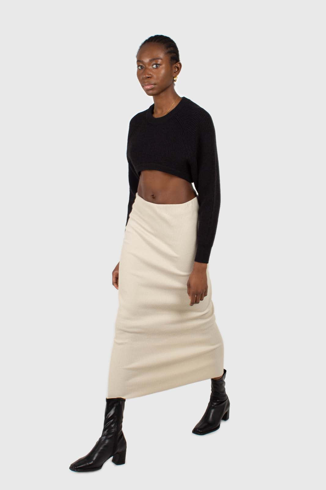 Black wool blend cropped knit jumper