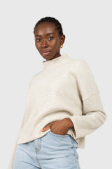 Oatmeal micro ribbed mock neck top