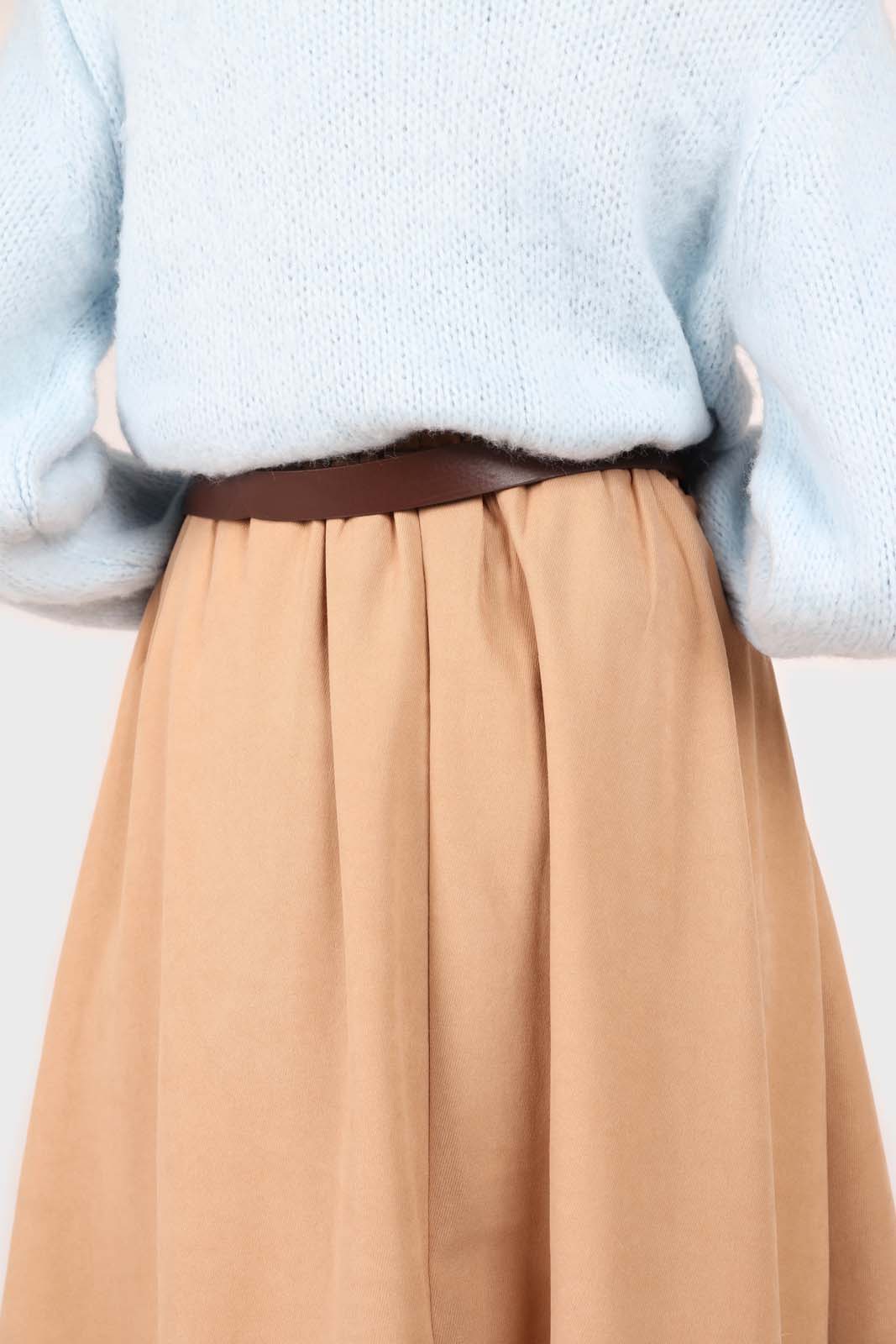 Beige button front belted midi skirt