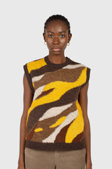 Brown and yellow layered intarsia vest