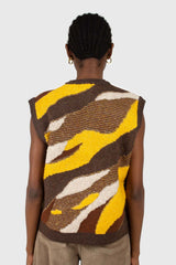 Brown and yellow layered intarsia vest