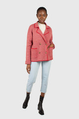 Red herringbone alpaca wool blend cardigan