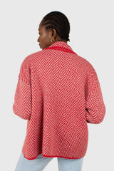 Red herringbone alpaca wool blend cardigan