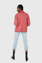Red herringbone alpaca wool blend cardigan