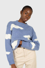 Blue and white intarsia cloud wool blend jumper