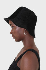 Black wrinkle velvet reversible bucket hat