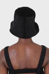 Black wrinkle velvet reversible bucket hat