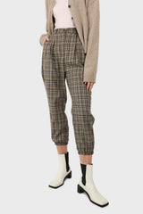 Khaki bold checked slim ankle trousers