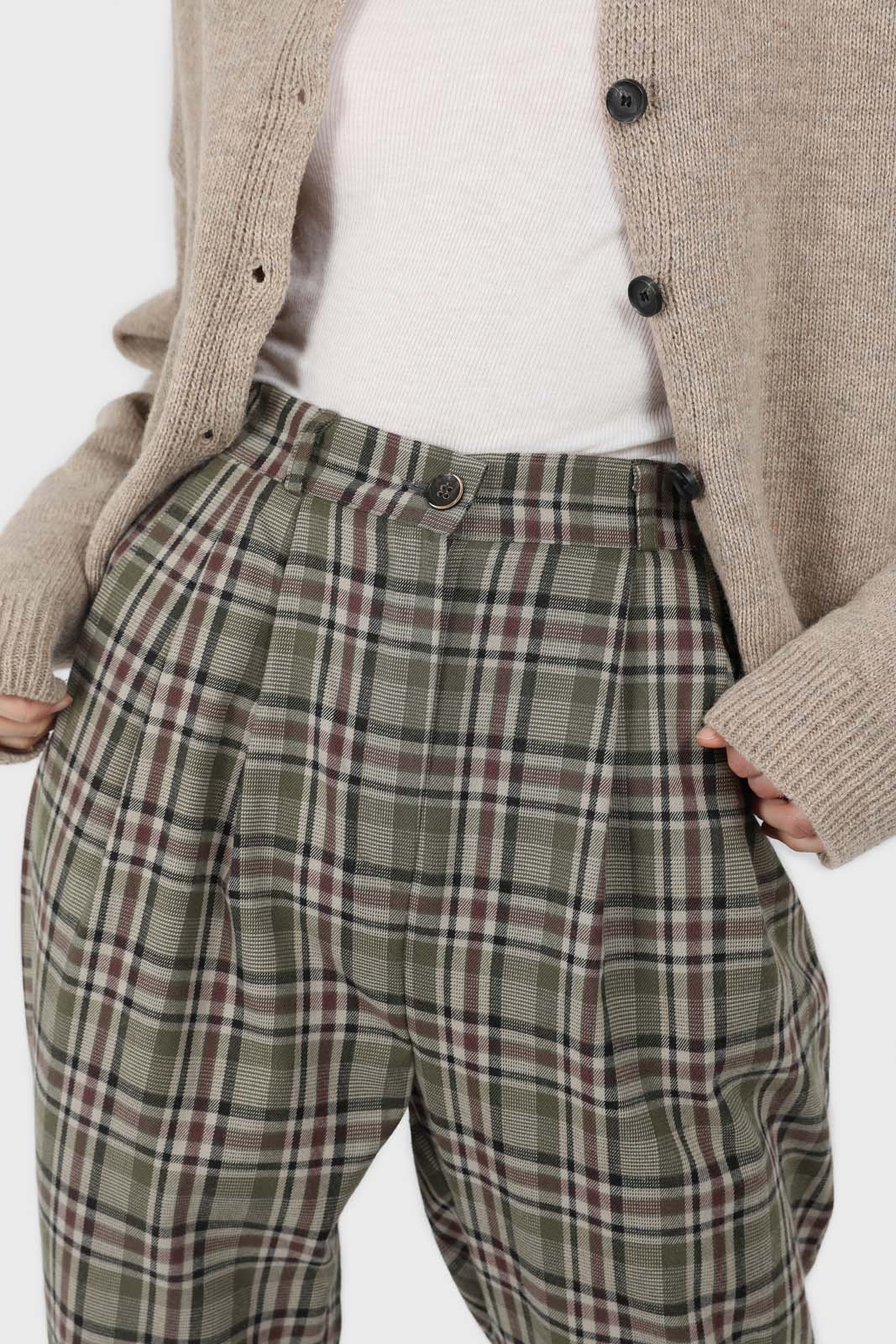 Khaki bold checked slim ankle trousers