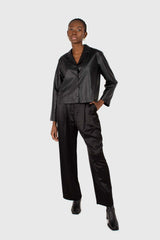 Black vegan leather short shirt jacket