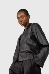 Black vegan leather short shirt jacket