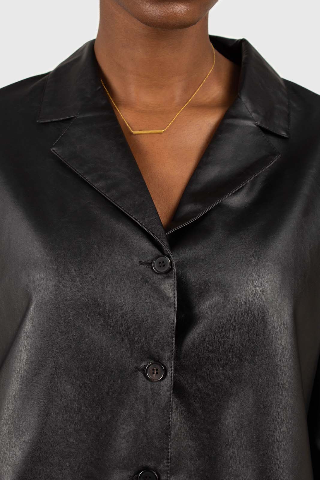 Black vegan leather short shirt jacket