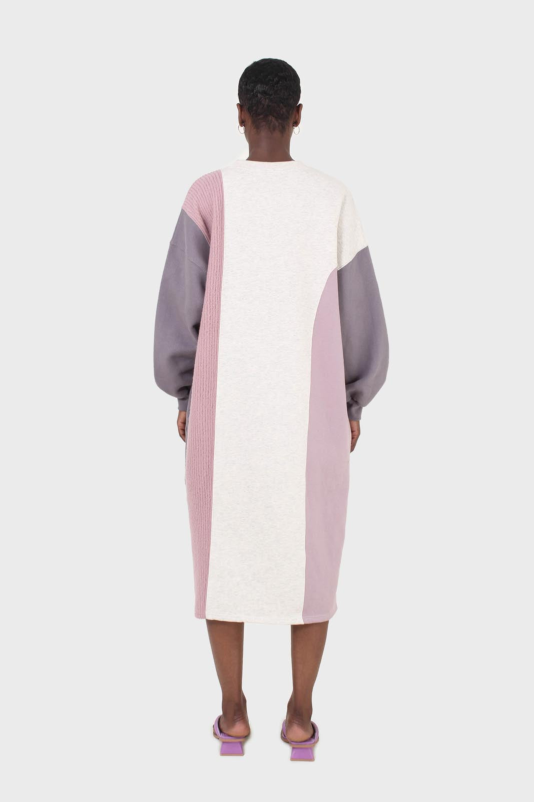 Grey and pink color block sweatshirt dress