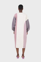 Grey and pink color block sweatshirt dress