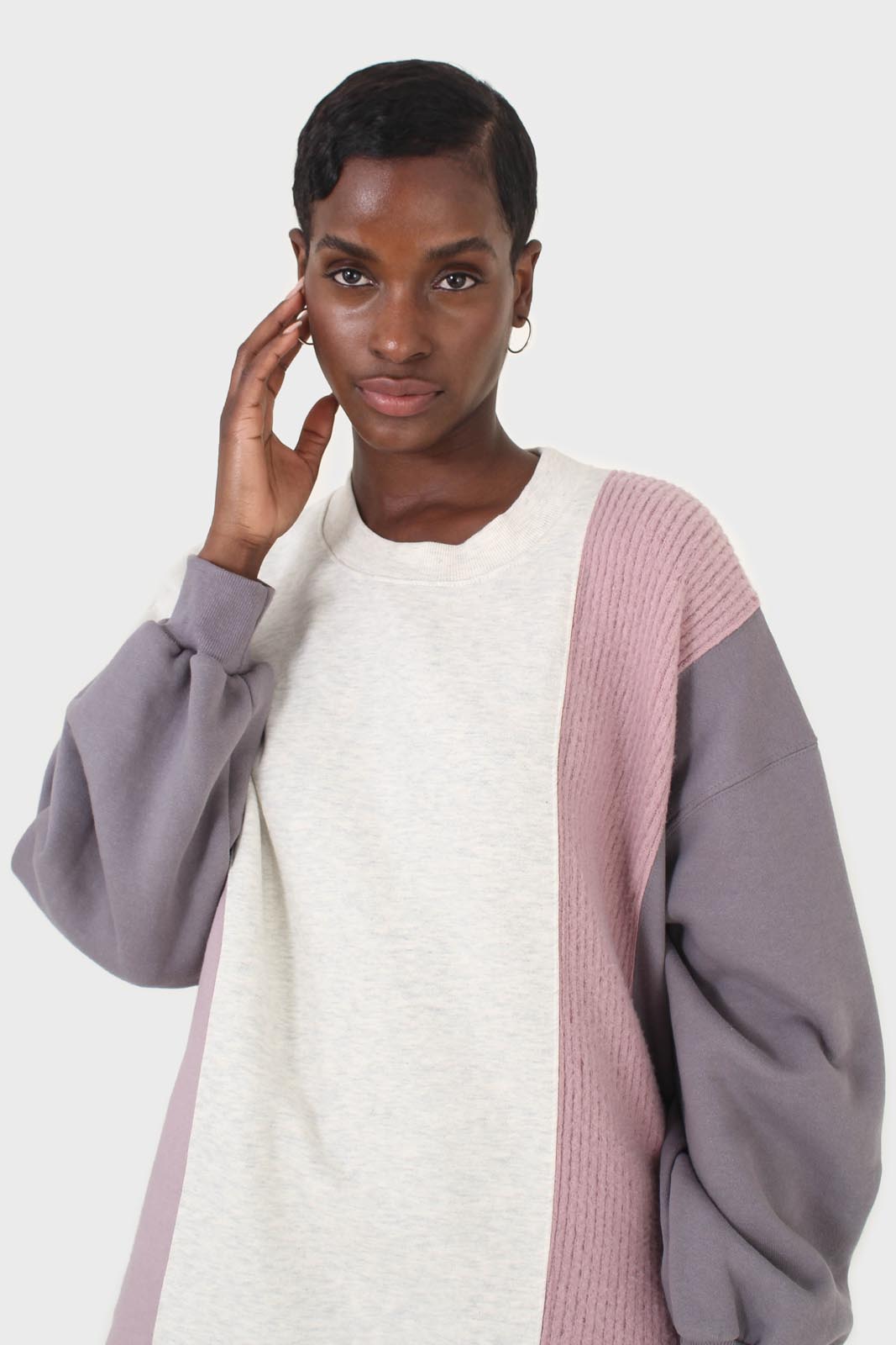 Grey and pink color block sweatshirt dress