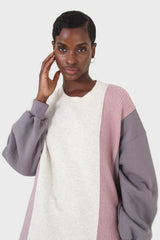 Grey and pink color block sweatshirt dress
