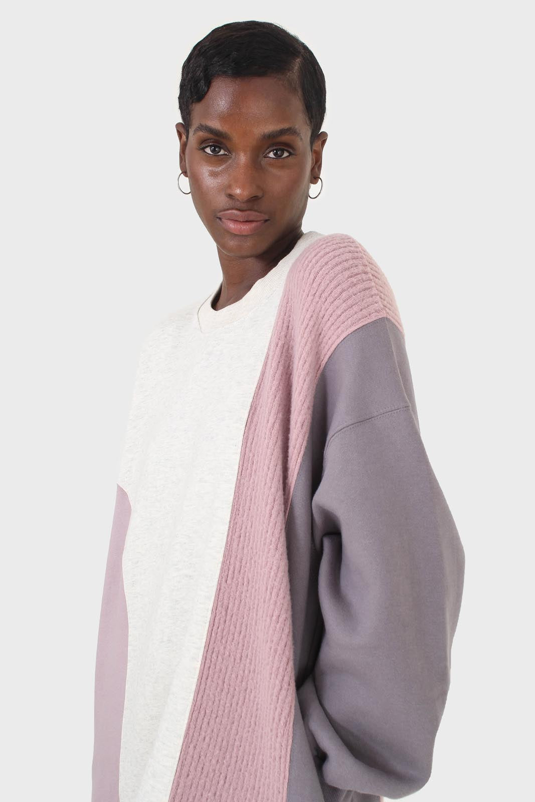 Grey and pink color block sweatshirt dress
