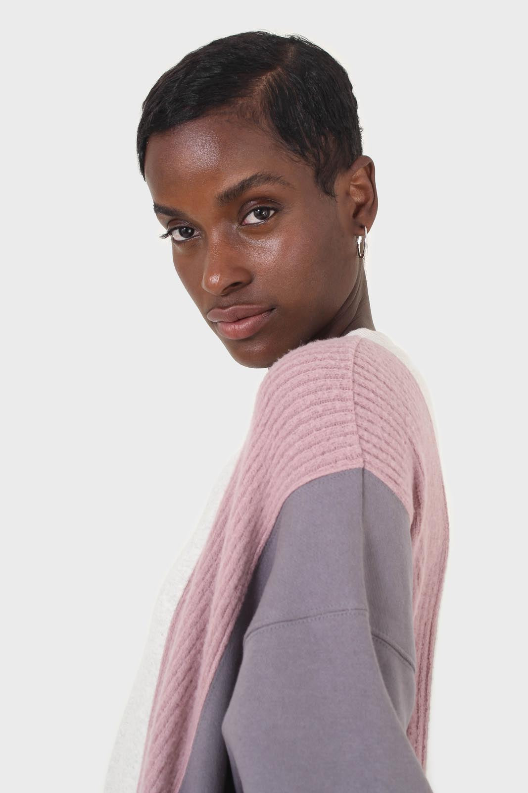 Grey and pink color block sweatshirt dress