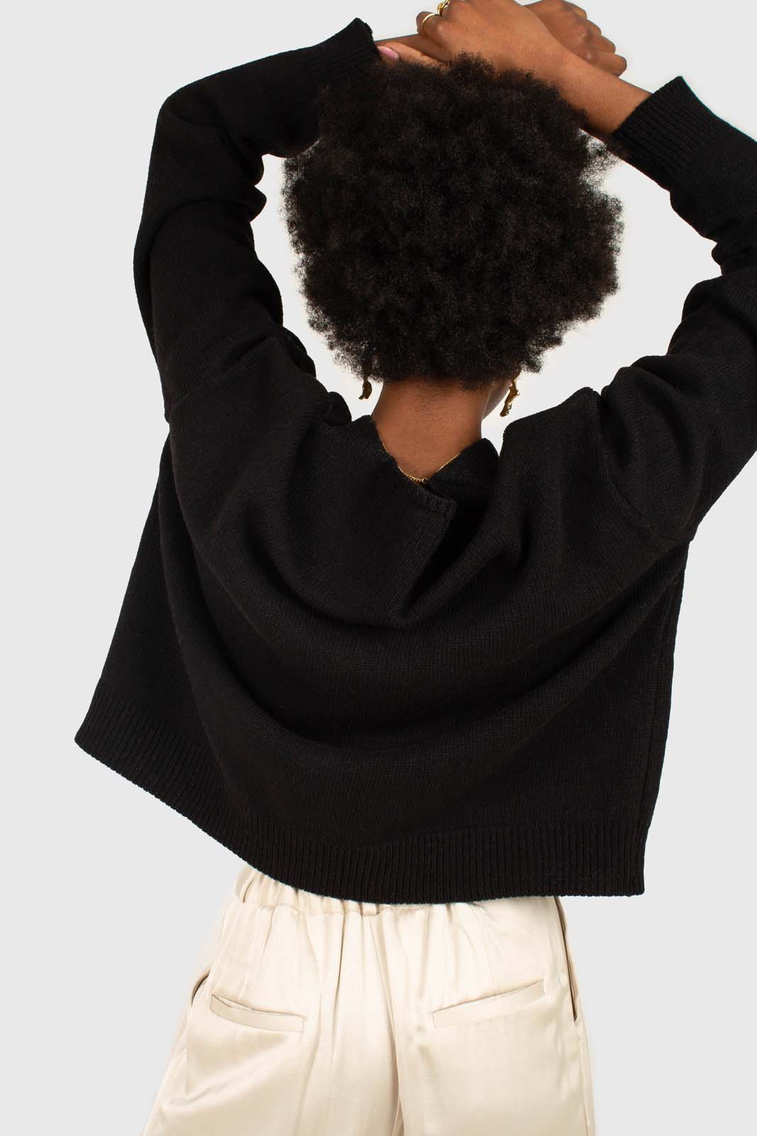 Black wool blend v-neck loose fit cardigan