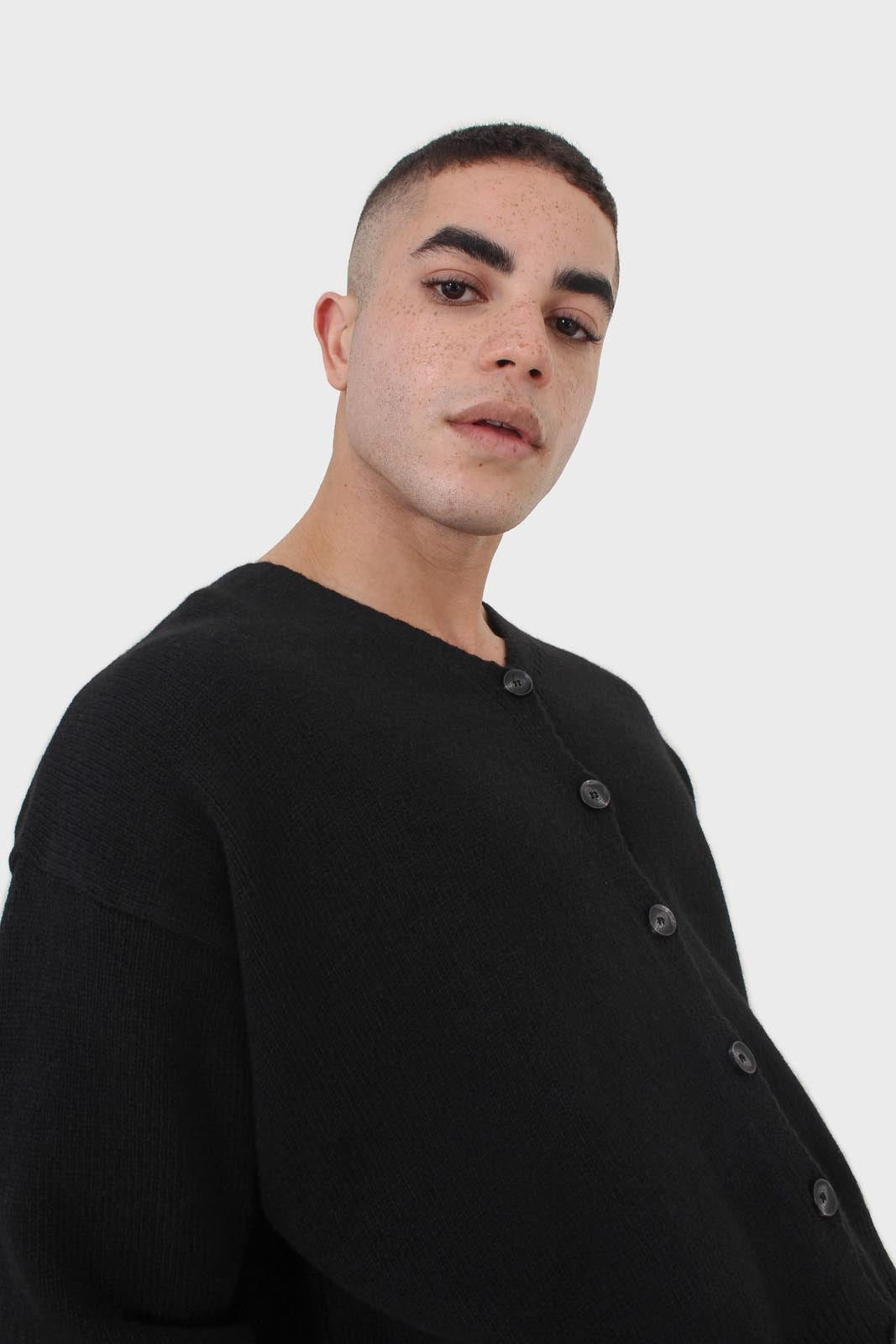 Black wool blend v-neck loose fit cardigan