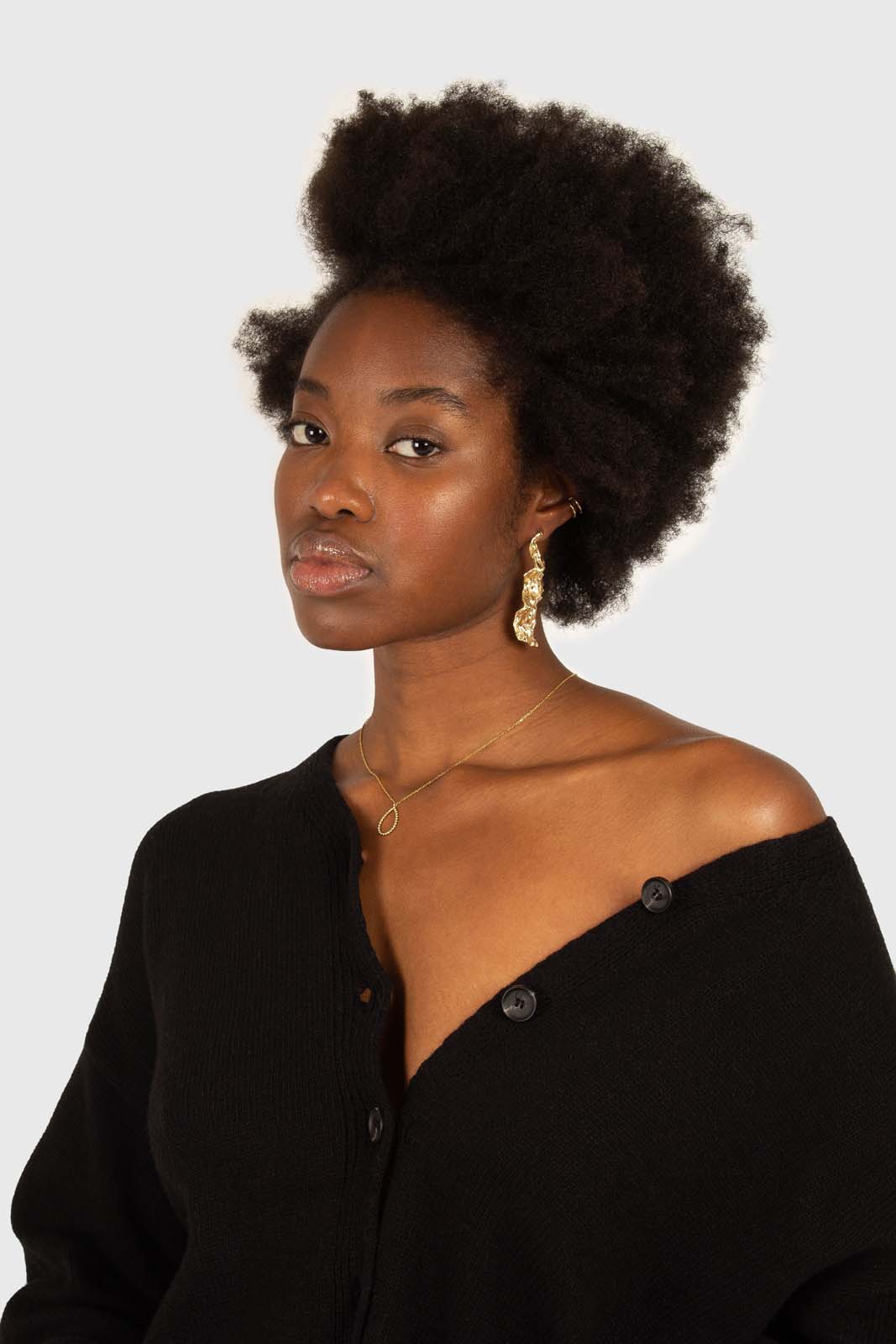 Black wool blend v-neck loose fit cardigan