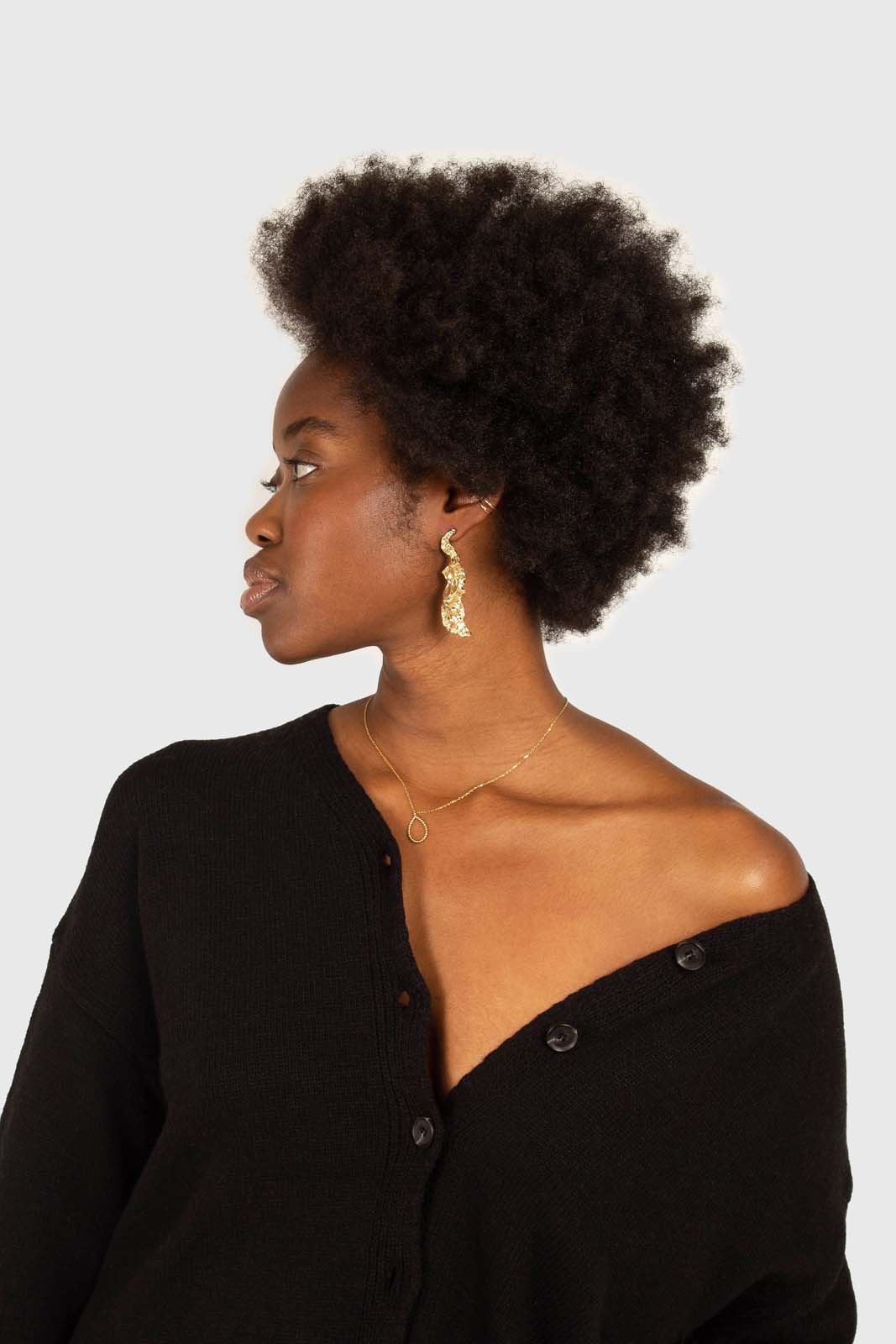 Black wool blend v-neck loose fit cardigan