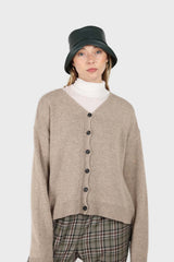 Light beige wool blend v-neck loose fit cardigan