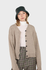 Light beige wool blend v-neck loose fit cardigan