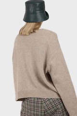 Light beige wool blend v-neck loose fit cardigan