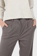 Beige and ivory houndstooth check trousers