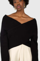Black cross front panel knit top