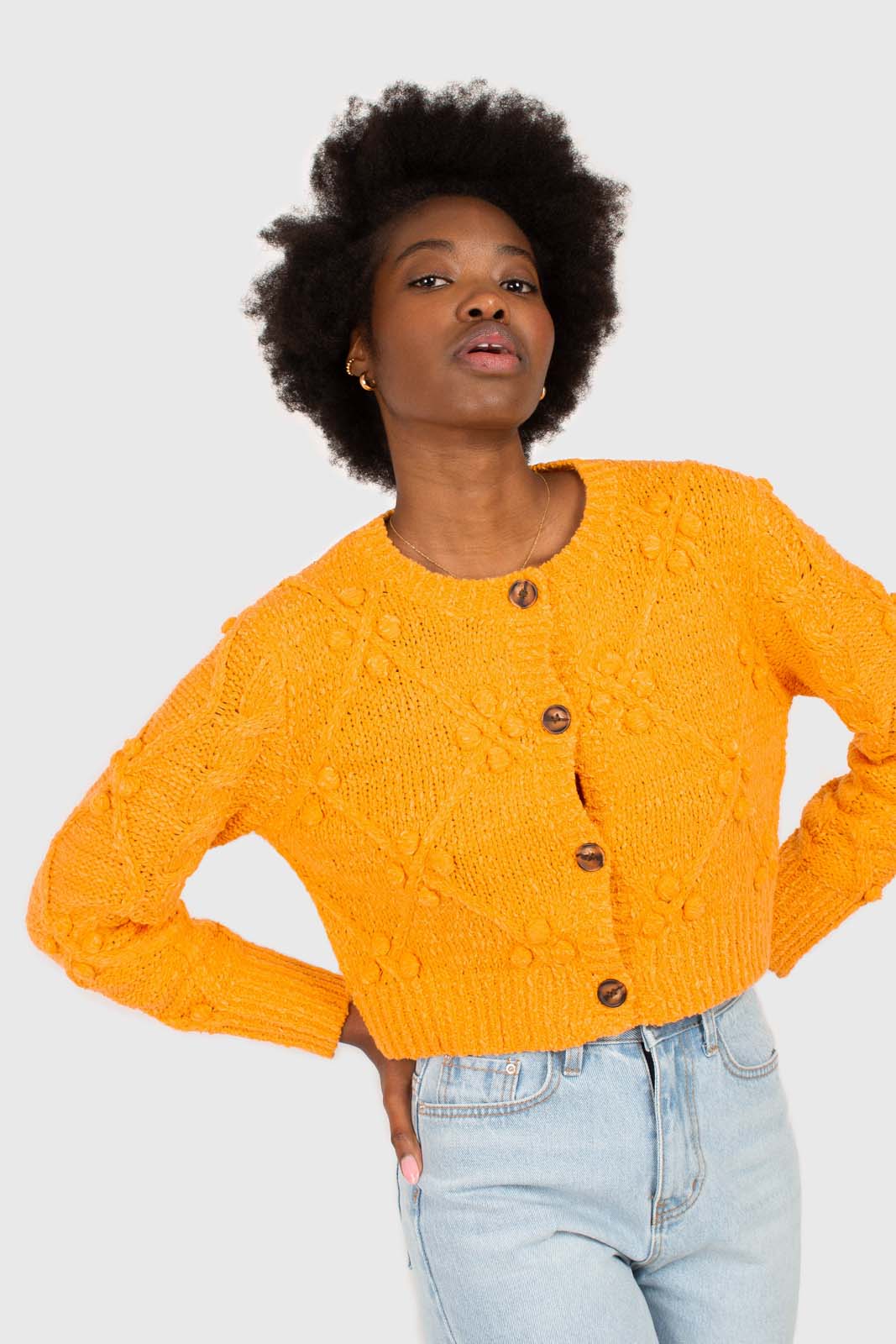 Bright orange bobble knit cardigan