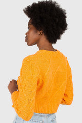 Bright orange bobble knit cardigan