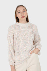 Ivory rainbow fleck oversized balloon sleeve jumper