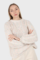 Ivory rainbow fleck oversized balloon sleeve jumper