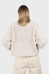 Ivory rainbow fleck oversized balloon sleeve jumper