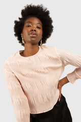 Pink tiered wrinkle long sleeved blouse
