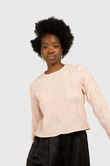 Pink tiered wrinkle long sleeved blouse